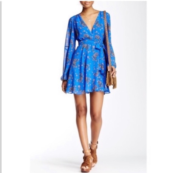 Free People Lilou Floral Bell Sleeve Blue Dress - Picture 5 of 6
